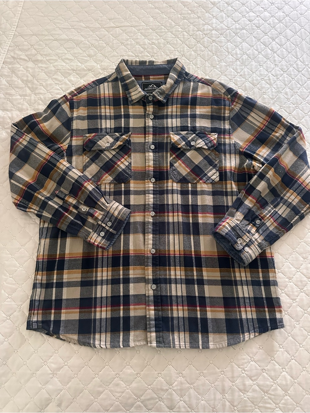Men's Plaid Button-Down Shirt - Navy, Tan & Cream